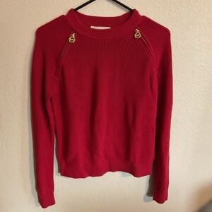 MICHAEL Michael Kors Red Shaker Sweater with MK Gold Accents